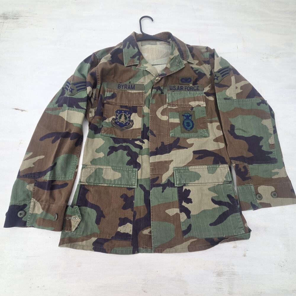 Vintage US Air Force Jacket Mens Small Regular Woodland Camo Combat Coat 90s